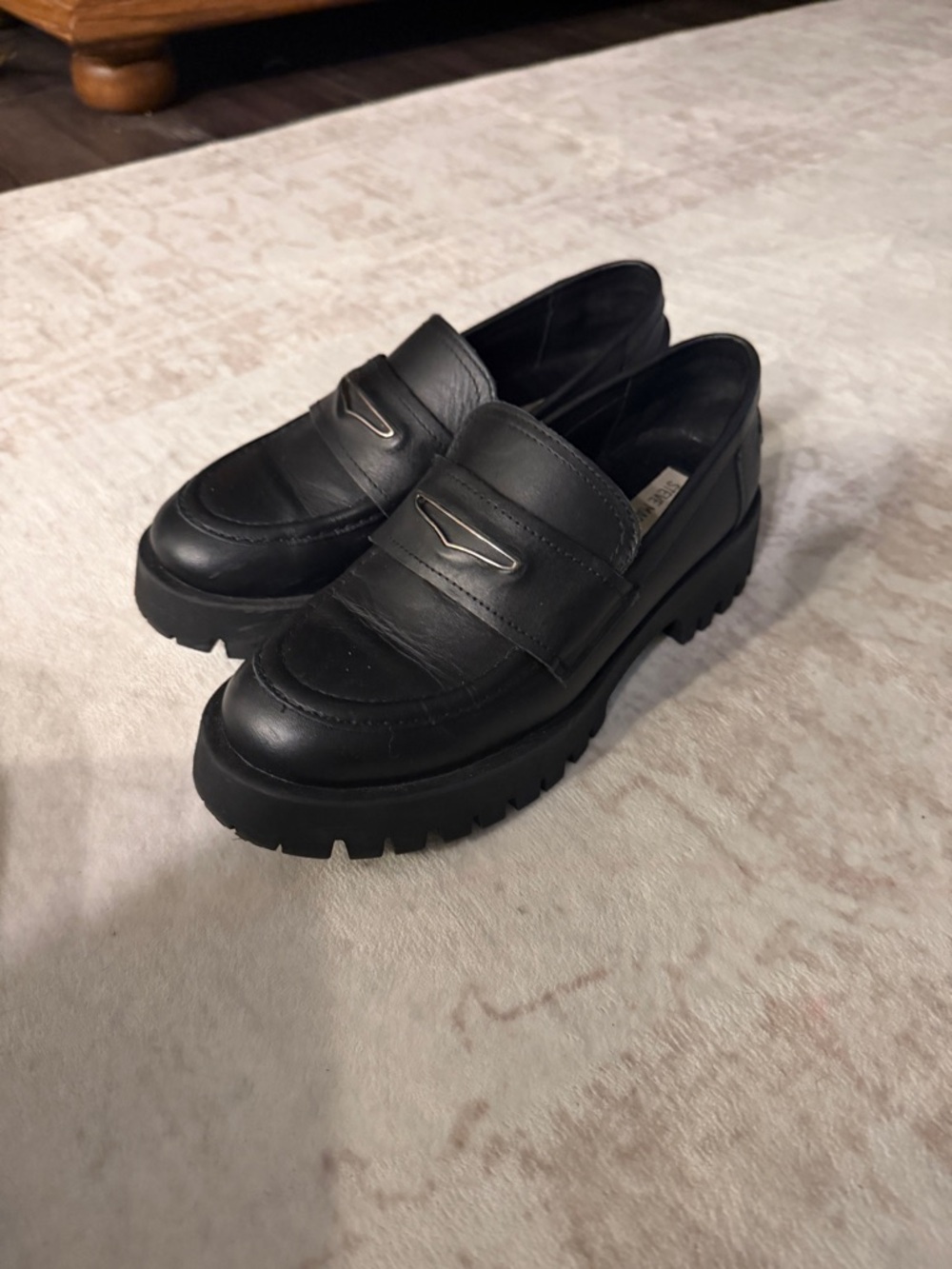 Steve Madden Black Lug-Sole Penny Loafers